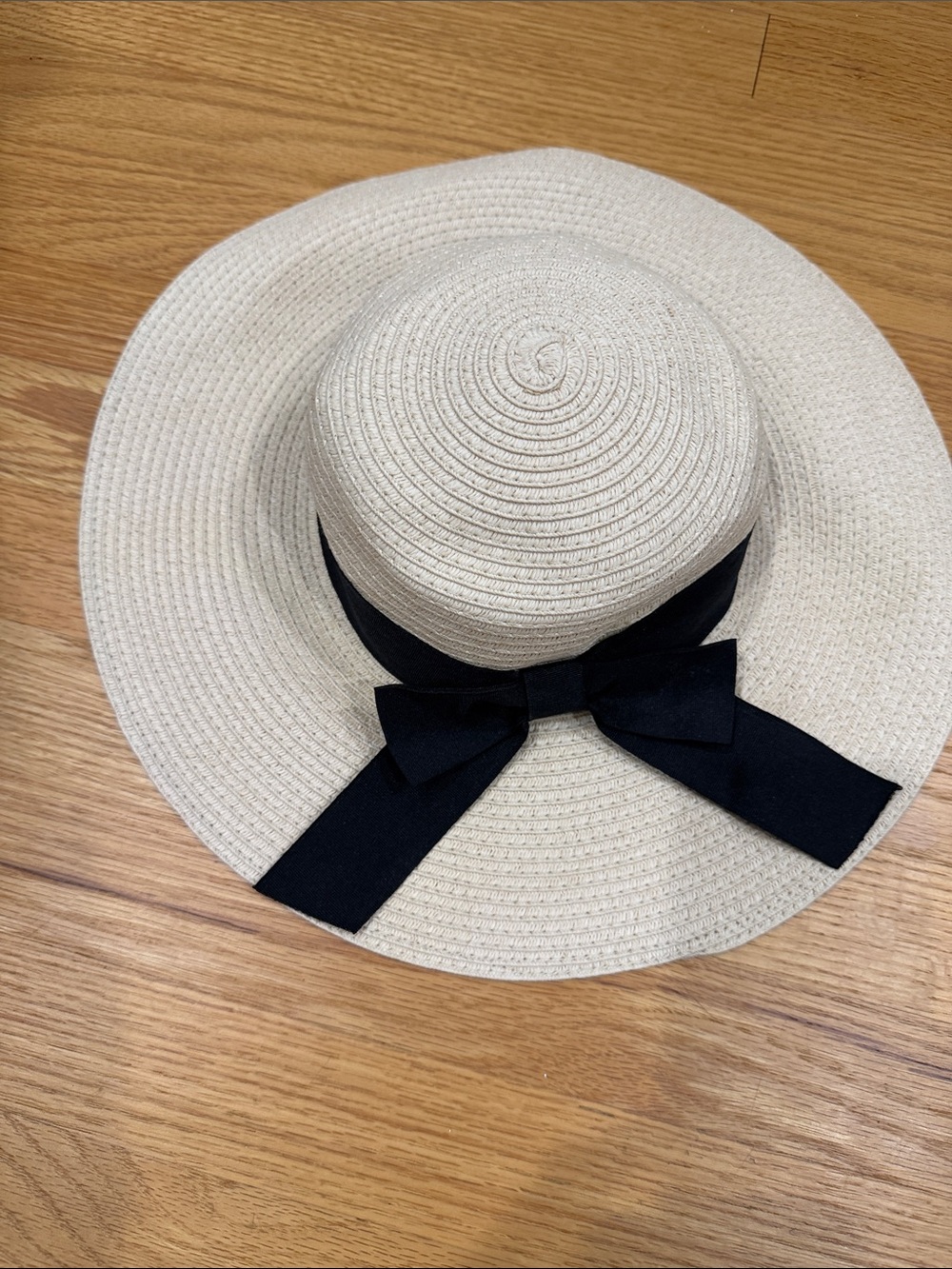 Crewcuts Cream Straw Sun Hat with Black Bow